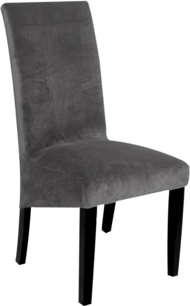 Hilvard Stoelhoes - Stoelhoezen eetkamerstoelen - Velvet - Stretch - Grijs - XL-formaat
