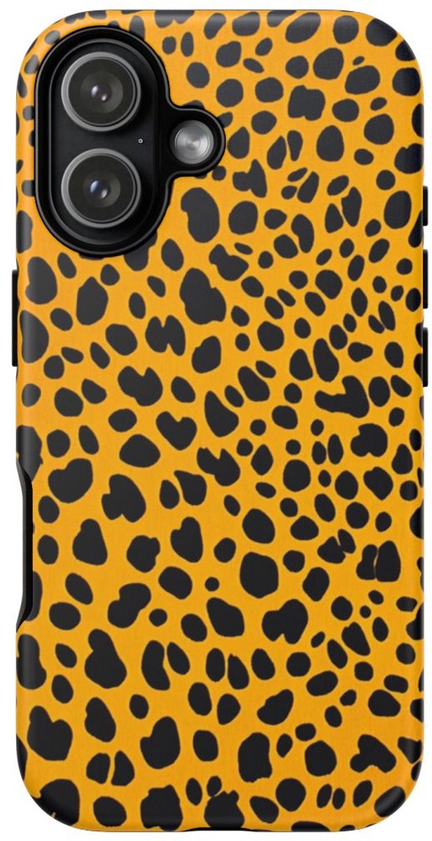 Zwart-Oranje Luipaardprint – Mat Sterk Hoesje Geschikt voor iPhone 17