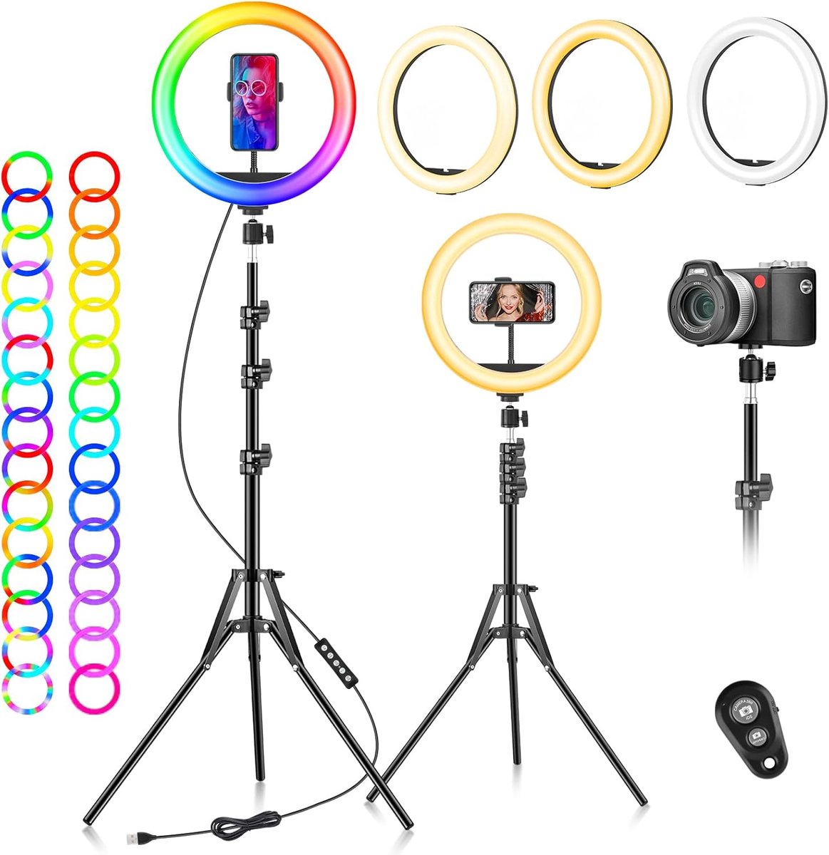RGB Ringlicht 10-inch met Statief en Telefoonhouder voor Make-up en Live Streaming