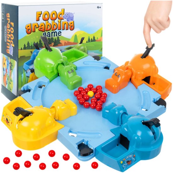 Foto: Ruhhy hungry hippos arcade spel klassiek familiespel met kleurrijke nijlpaarden en balletjes