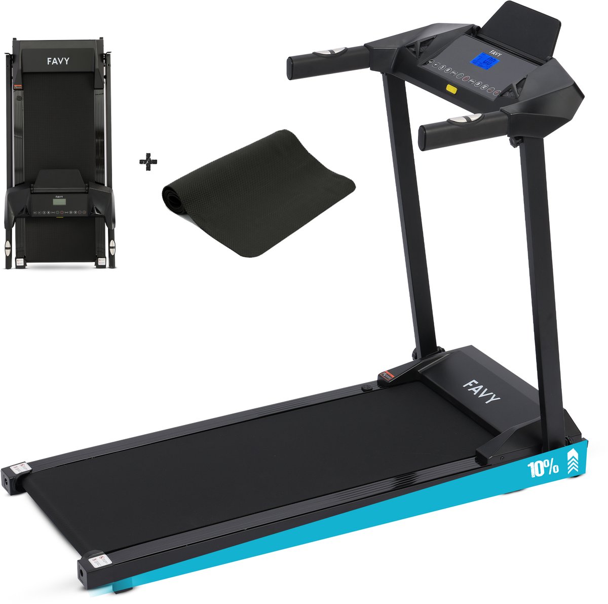 Favy Pro Loopband – Wandelband – Inklapbaar – 0 t/m 14 km/u – 12 Programma’s – Hellingsfunctie – Bluetooth & Ingebouwde Speakers – Inclusief Geluidsdempende Mat – Walking Pad – Zwart