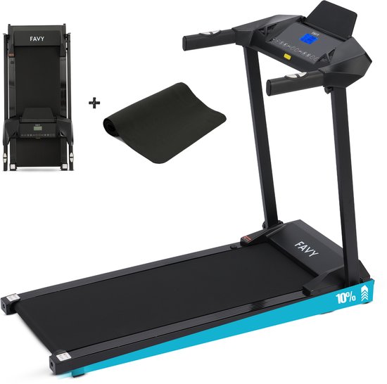 Favy Pro Loopband – Wandelband – Inklapbaar – 0 t/m 14 km/u – 12 Programma’s – Hellingsfunctie – Bluetooth & Ingebouwde Speakers – Inclusief Geluidsdempende Mat – Walking Pad – Zwart