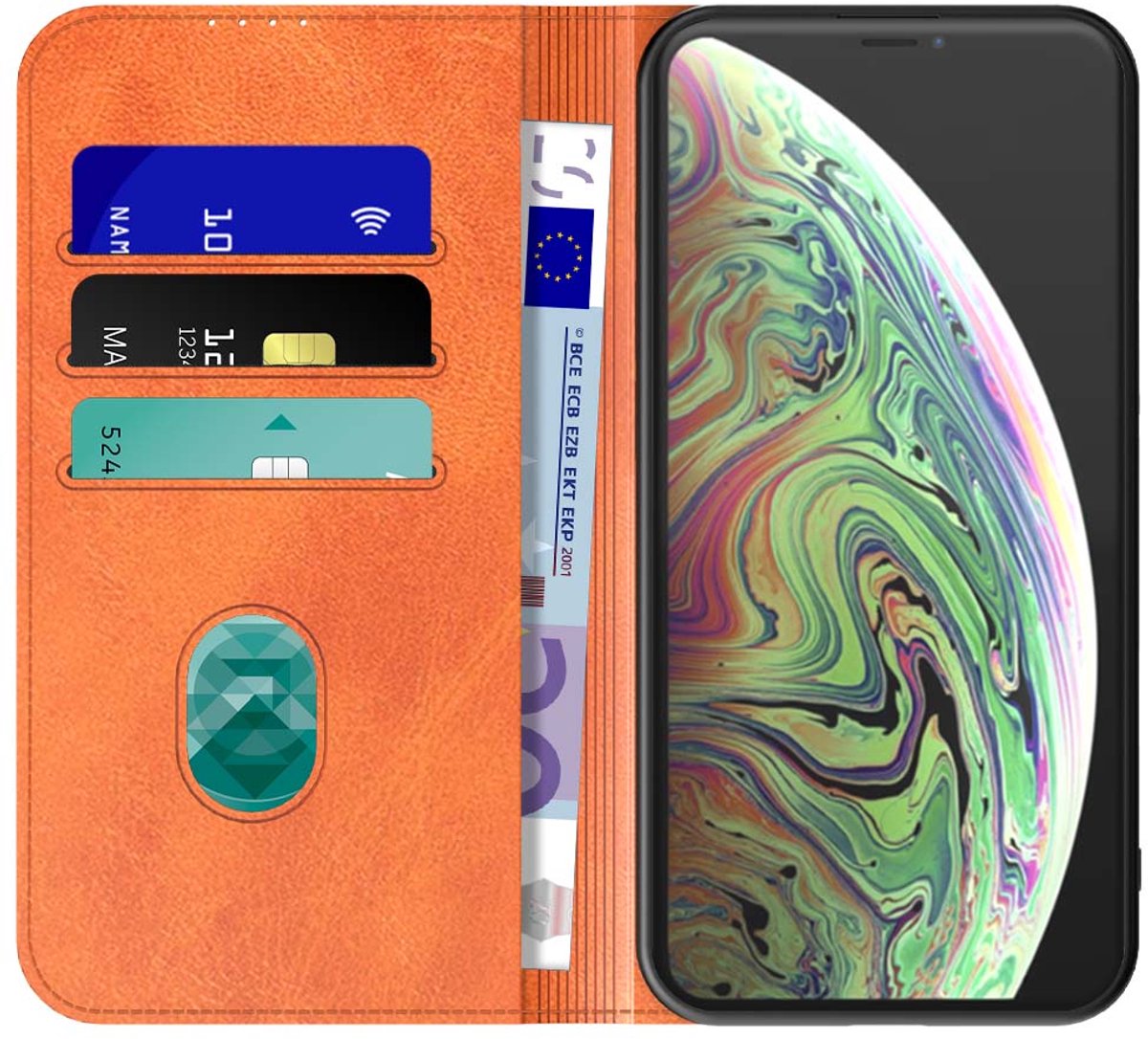 Geschikt voor Apple iPhone Xs Max Telefoonhoesje Bruin Kunstleer Met Magnetische Sluiting - Portemonnee Book Case Met Pasjeshouder - Bescherming aan Voorkant en Achterkant - ProtX