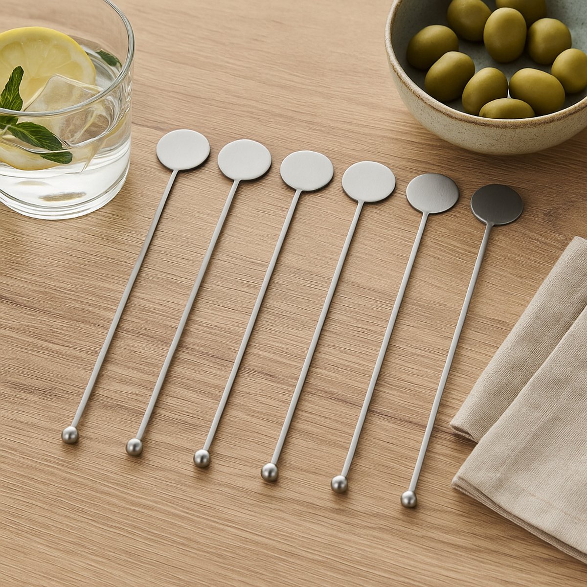 Roerstaafjes RVS – 6 stuks – Cocktail Lepels – Zilver – Rond Design