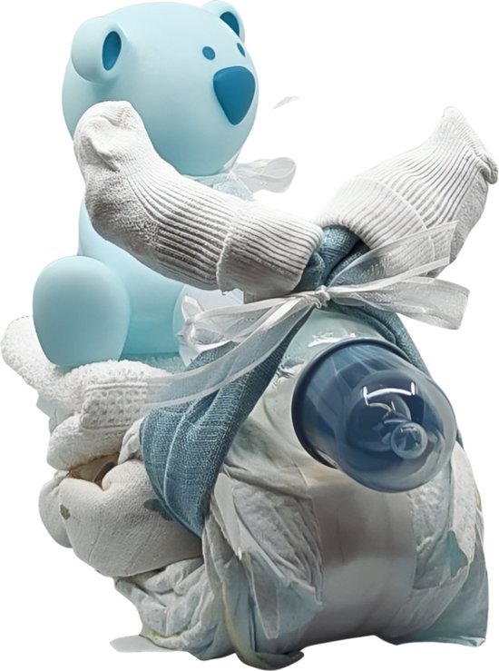 De Zoetebekjes® - Luiertaart - Pampertaart - Kraamcadeau - De Sleesloeber - Blauw — afbeelding 3