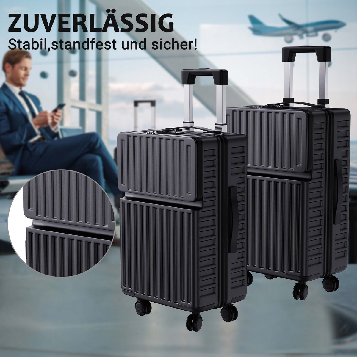 Koffer Set 2-delig | ABS Harde Koffer Zwart | Handbagage 20 inch + Reiskoffer 24 inch | Lichtgewicht & Duurzaam
