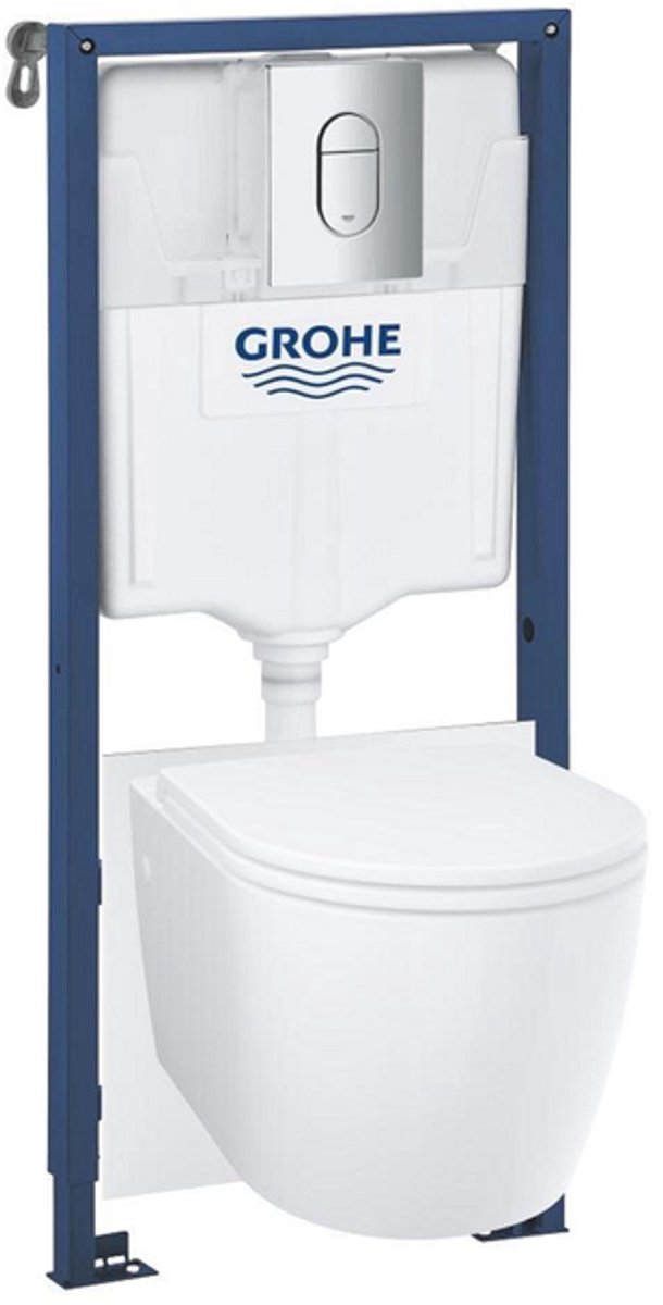 Grohe Bau toiletset diepspoel - rimless - Grohe Rapid SL inbouwreservoir - softclose toiletzitting - bedieningsplaat chroom