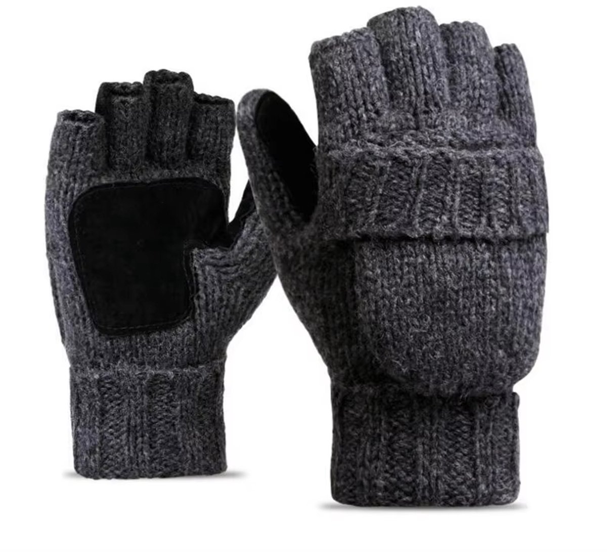 Unisex Gebreide Vingerloze Handschoenen met Omslag – Warme Winter Handschoenen Heren van Wol | Dikke Halve Vinger Flip Wanten, Touchscreen, Thermo Handschoenen voor Fietsen & Buiten