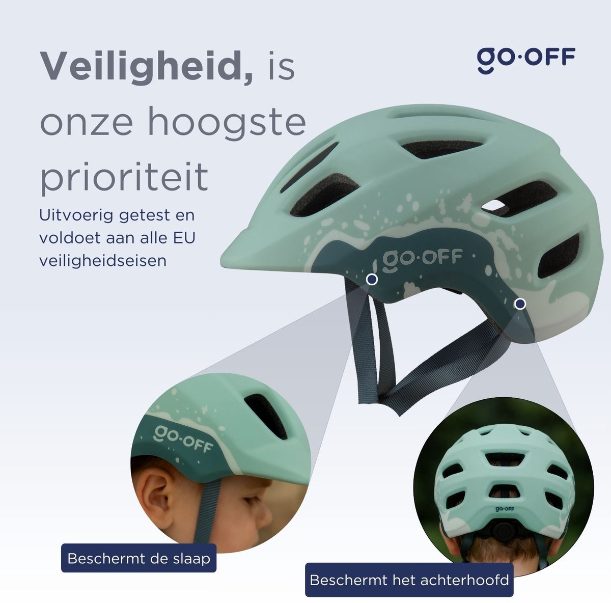 GO-OFF FIRST Kinderhelm - Extra Veilige Fietshelm voor Kinderen - Voor Fietsen en Skaten - Kind vriendelijke Jongens en Meisjes Helm van 1 - 4 Jaar - Grijs / Blauw - Maat XS – foto 3