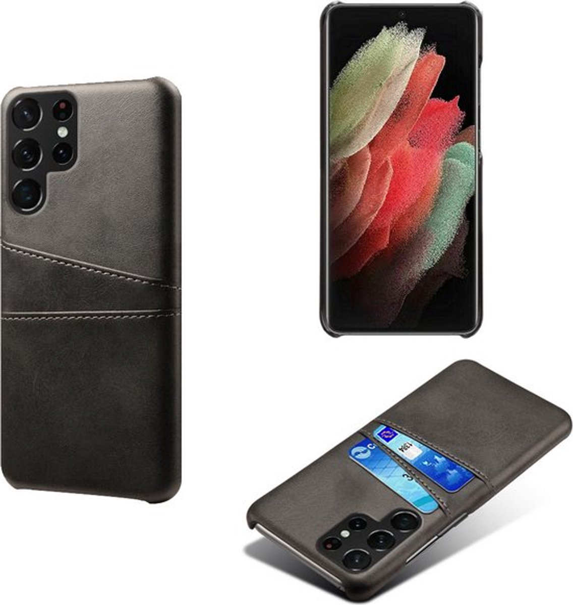 Luxe Leren Telefoonhoesje geschikt voor Samsung Galaxy S24 – Backcover met Kaartvak – Zwart