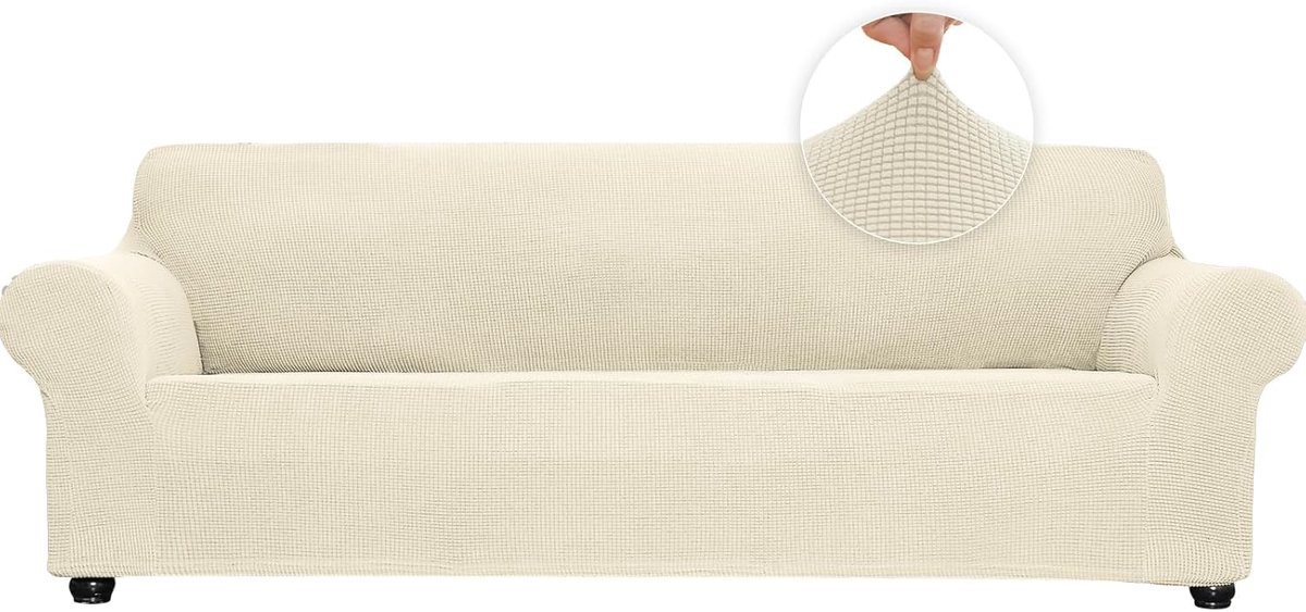 Stretch bankovertrek, Loveseat, zachte bankovertrek voor 2 kussens, bank, meubelbescherming, jacquard-stof, kleine ruiten met elastische onderkant, voor kinderen en huisdieren (wit, medium)
