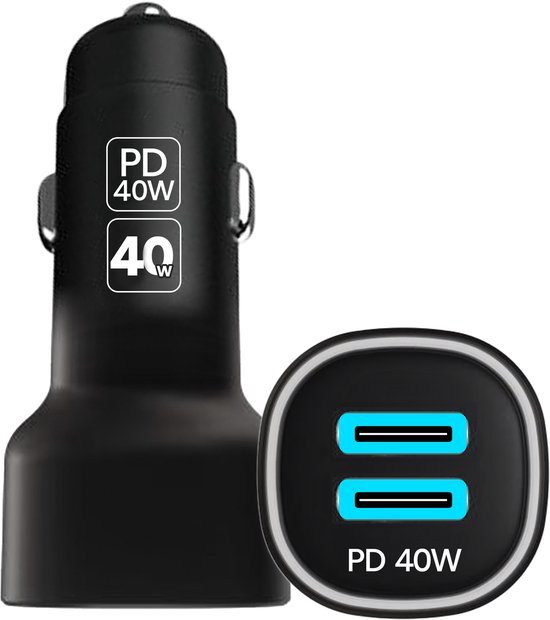 Xssive - Dubbele USB C Autolader (2 Poorten) - 40W Snellader - 30W Power Delivery - Auto Oplader 12V/24V - Sigarettenaansteker USB