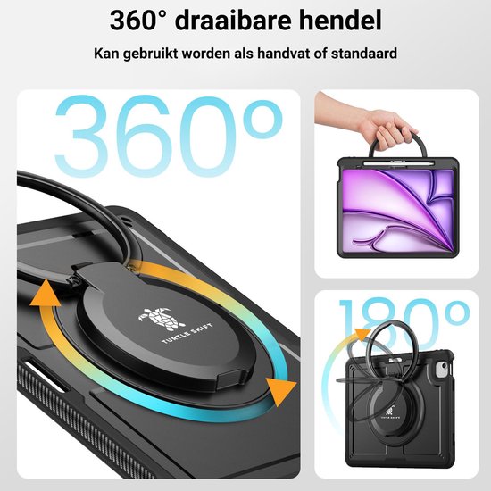 Étui Turtle Shift Perfect Grip iPad Air 6 M2 avec protection d'écran - 13 pouces (2024) - Noir