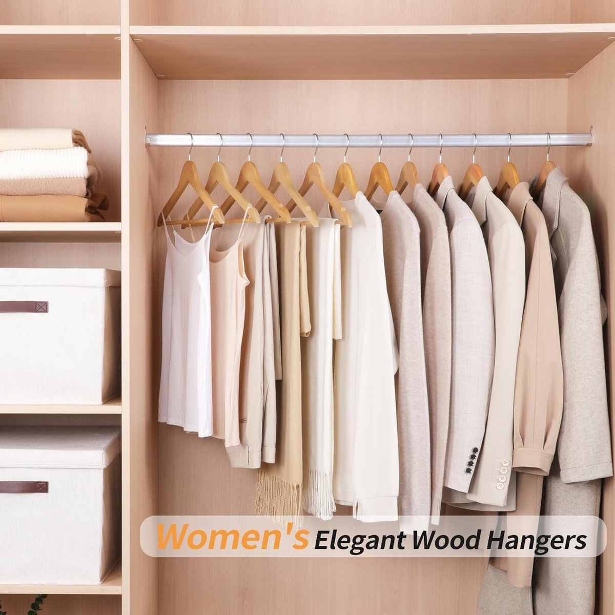 Candala Kleerhangers voor pakken, hout, set van 10, 44 cm, natuurlijke kleur