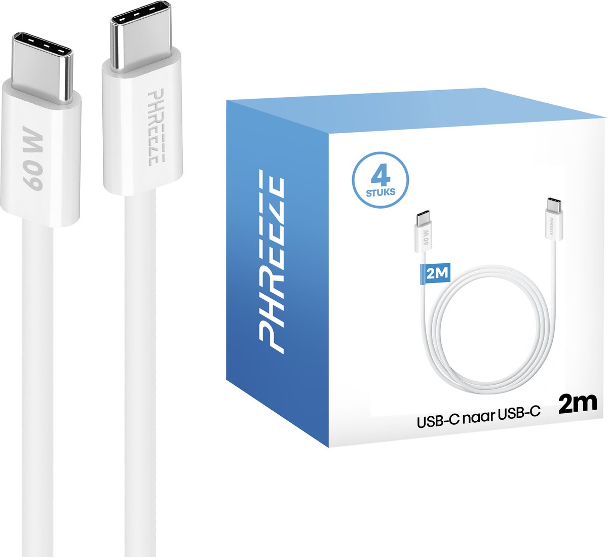 4x kabels - Snellader usb C kabel met super fast charging 25w, 45w, 65w - Wit - 2 meter