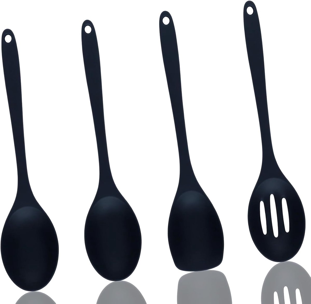 PromoHome Siliconen Keukengerei Set van 4 Stuks - Anti-Aanbak Kooklepels voor Mengen, Roeren en Serveren - Hittebestendig tot 230°C - Ergonomisch Ontwerp met Ophangmogelijkheid - 27,5 cm Lengte