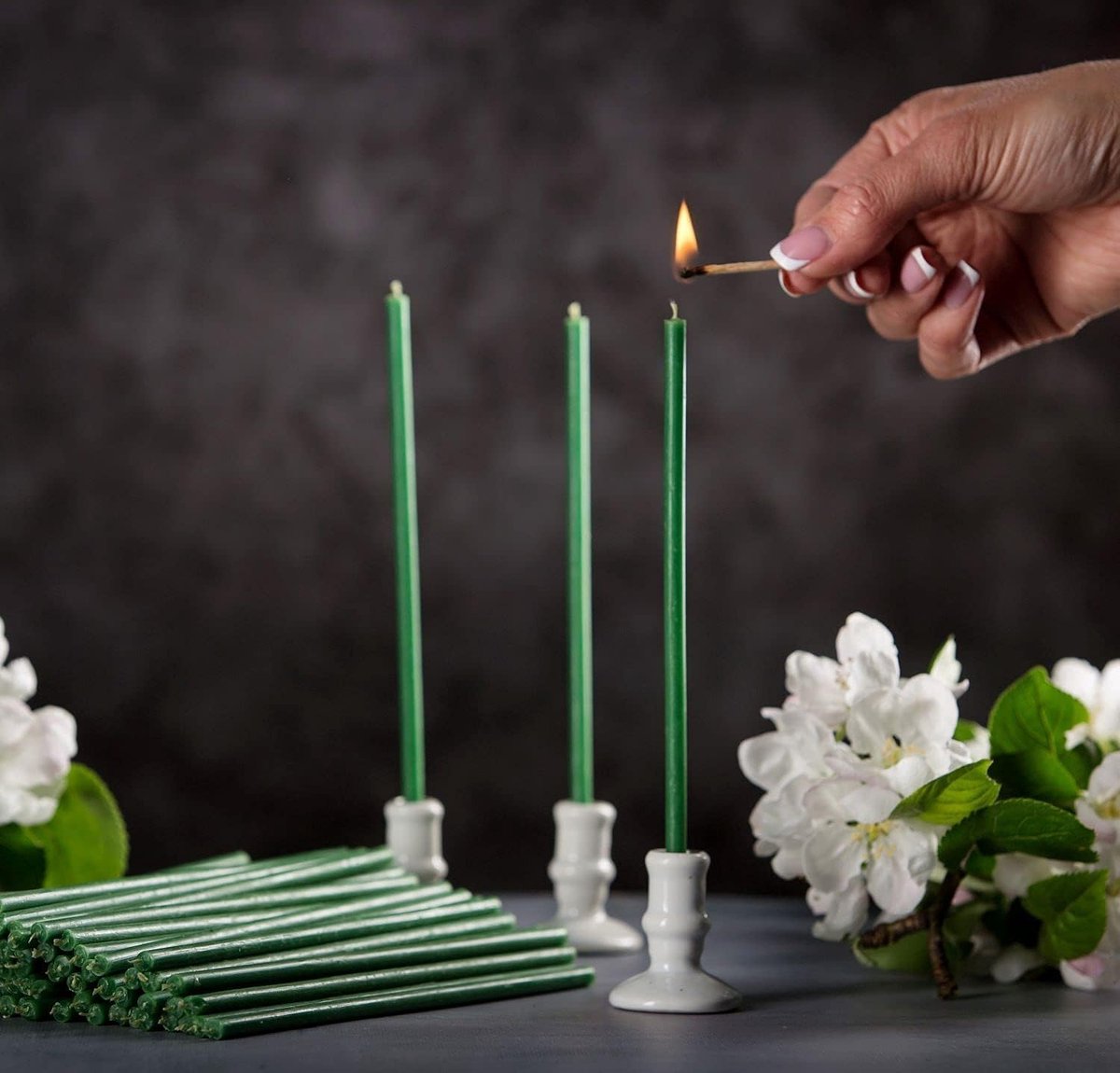Candala Ritual Bijenwas kaarsen (groen) - Orthodoxe kaarsen voor gebed tafeldecoratie bruiloft - niet giftig, roetvrij, druppelt niet, lang, duurzame producten,, hoogte: 18,5 cm, Ø 6,1 mm (100