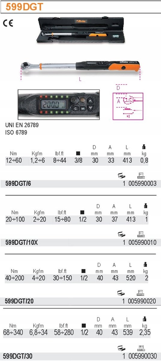 Beta Momentsleutel 68-340 Nm 1/2" 599DGT/30