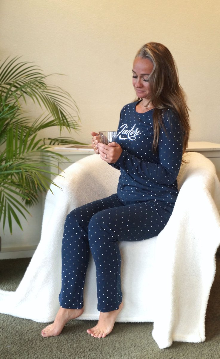 Gionettic Dames katoenen Pyjama Jade met lange mouw - maat XXL