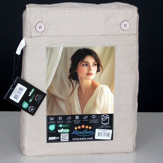 Housse de couette gaufrée – LitaLente Sable – 100 % Katoen – Luxe et respirante – Comprend 2 Taies d'oreiller 60 x 70 cm – Qualité hôtelière – Indéformable et résistante – Convient aux Dekbed de 260 x 220 cm