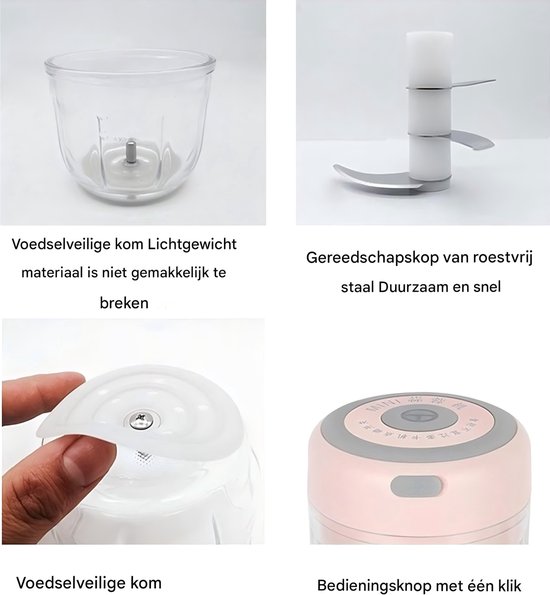 Elektrische knoflookhakker en vleesmolen, groentehakker voor in de keuken，Multi-hakker, USB-oplaadbaar voor babyvoeding, knoflook — afbeelding 4