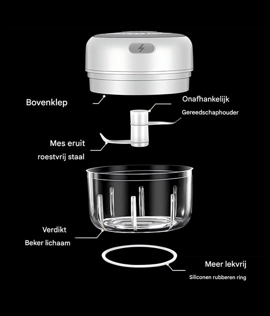 Elektrische knoflookhakker en vleesmolen, groentehakker voor in de keuken，Multi-hakker, USB-oplaadbaar voor babyvoeding, knoflook — afbeelding 2