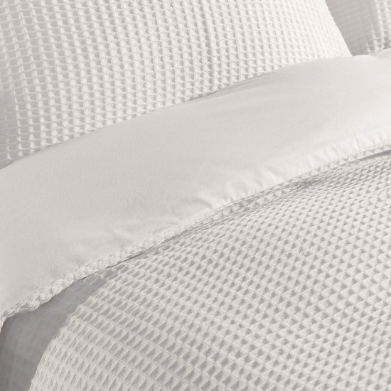 Wafel Dekbedovertrek - LitaLente Crème - 100% Katoen - 140x220 cm - Luxe & Ademend - Inclusief 1 Kussenslopen 60x70 cm - Hotelkwaliteit - Krimpvrij & Duurzaam - Geschikt voor Dekbed 140x220 cm van Merkloos — afbeelding 3