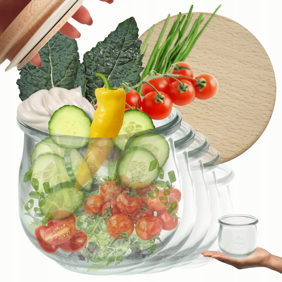 Weck Glazen Potten 370ml met Houten Deksel - 6 Stuks