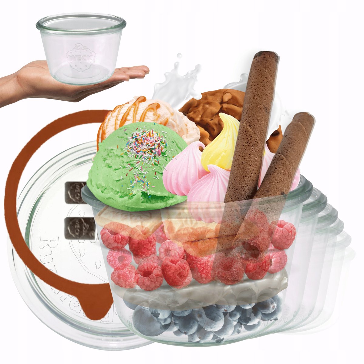 Weck Glazen Potten 370ml met Deksel, Rubber & Clips - Set van 6