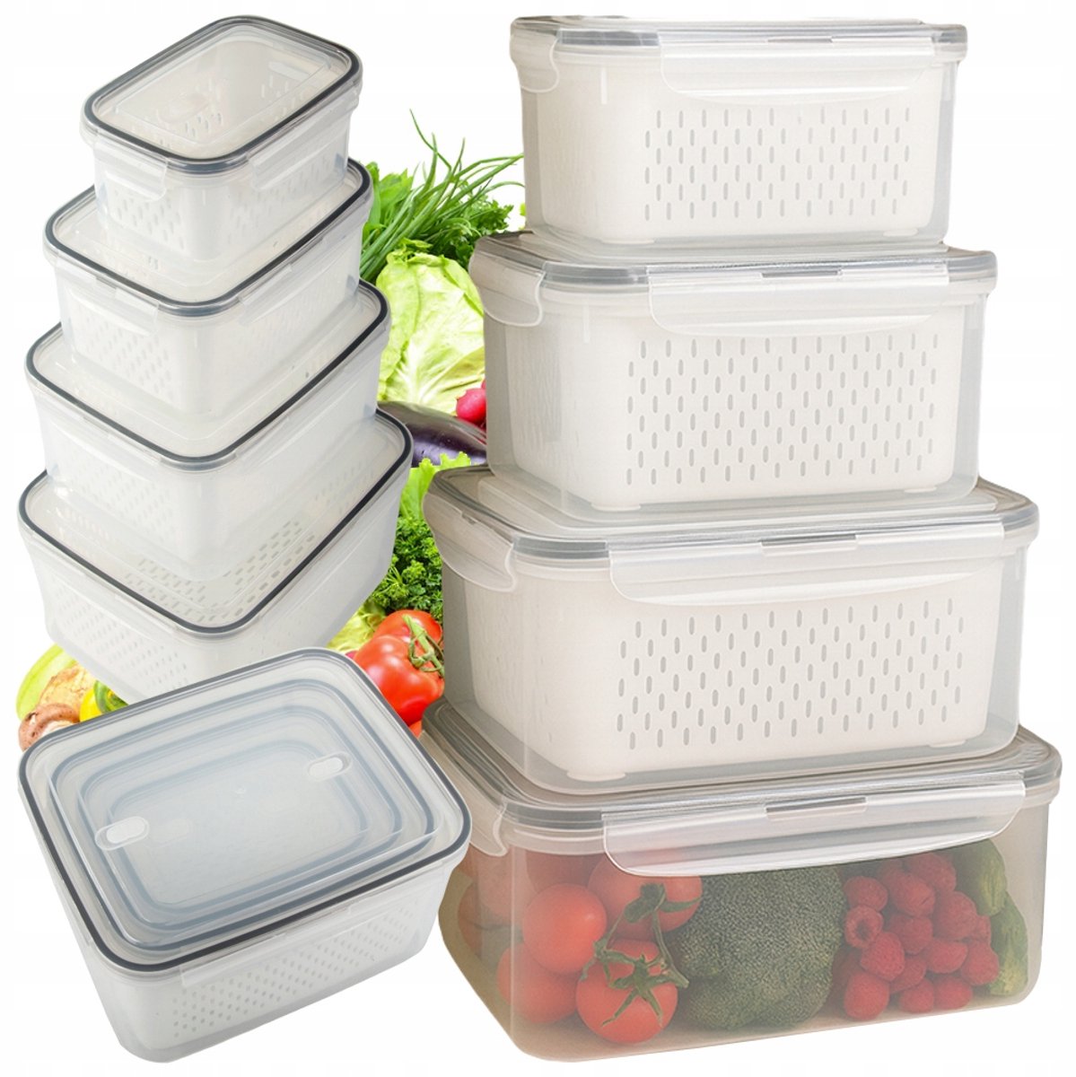 4x Keuken Containers met Mandje, Lekvrij & Vaatwasserbestendig