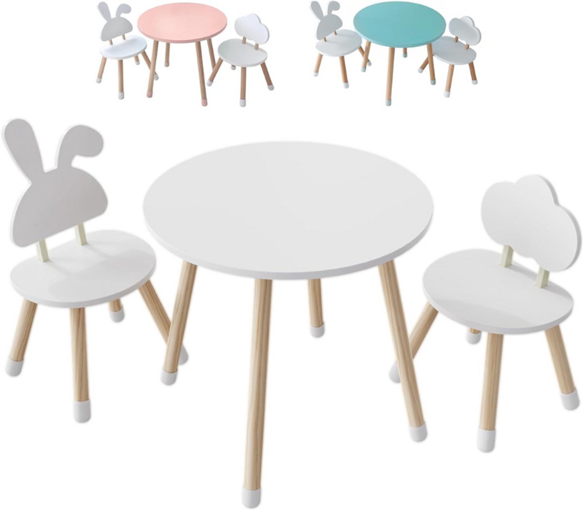 Kindertafel Met Stoel – Houten Kinderbureau Rond Tafel – Creativiteit En Leren Stimulerend – Hoogwaardige Kwaliteitsmeubels – Wit
