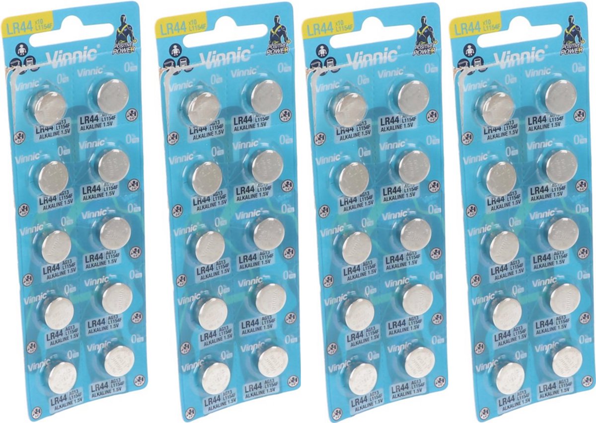Vinnic LR44/Ag13/L1154f - Alcaline Knoopcel Batterij - Alkaline Knoopcel Batterij 40 Stuks