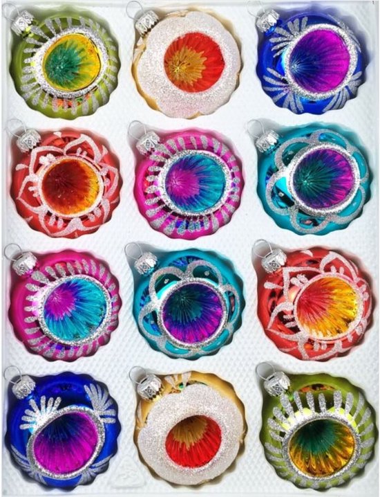 Kerstballen set - 12 kerstballen - Kerstballen glas - Handmade - Retro kerstballen - Kerstboomversiering