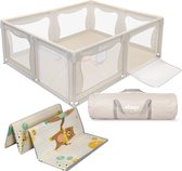 Beige speelbox met dubbelzijdige speelmat en draagtas, 180x150 cm.