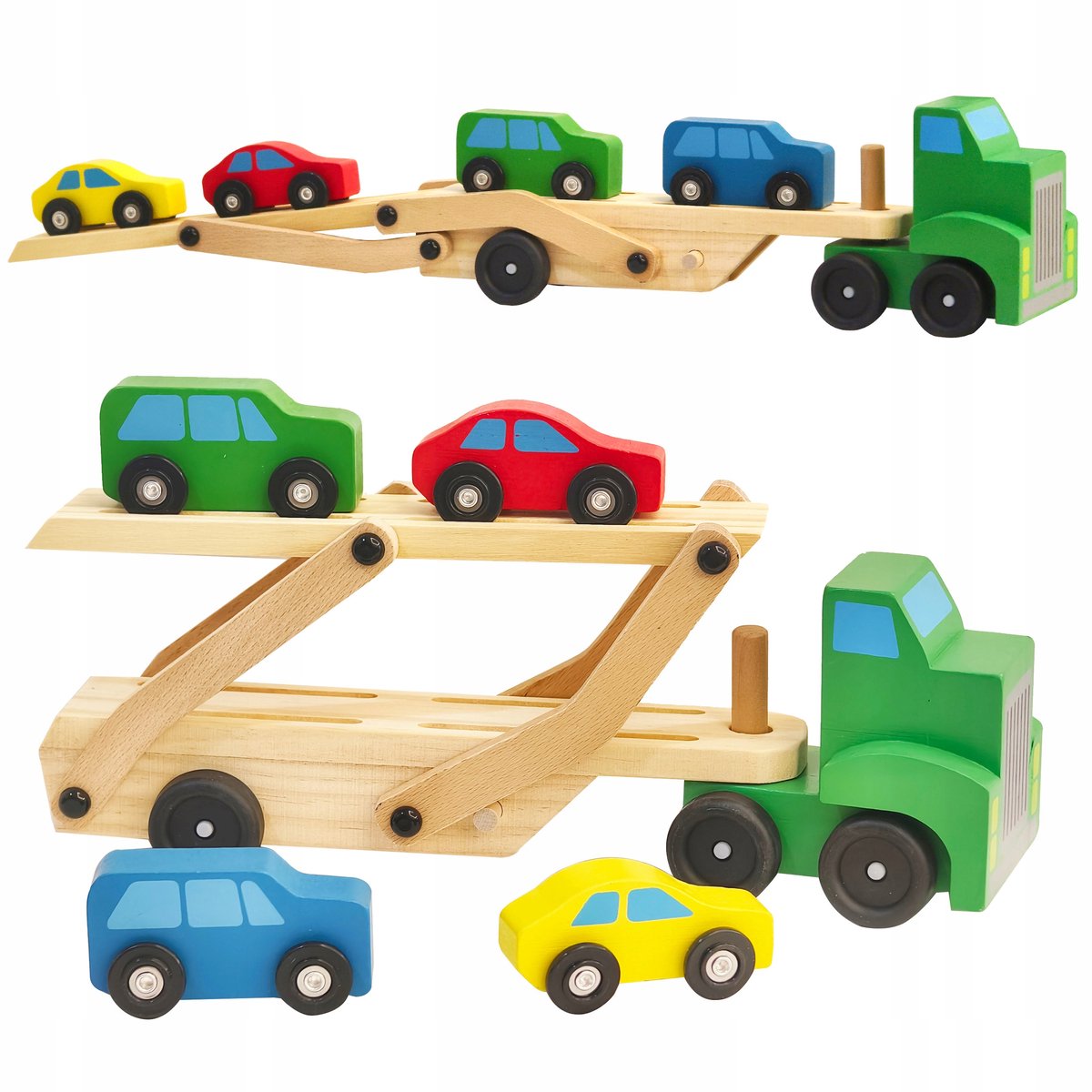 Houten Vrachtwagen Autotransporter met 4 Auto's