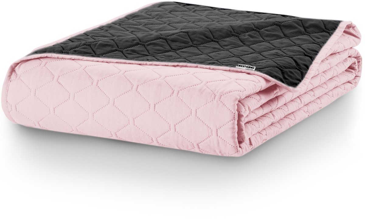 Omkeerbare Pikket Kwaliteit Bedsprei - Roze/Grijs 220x240cm