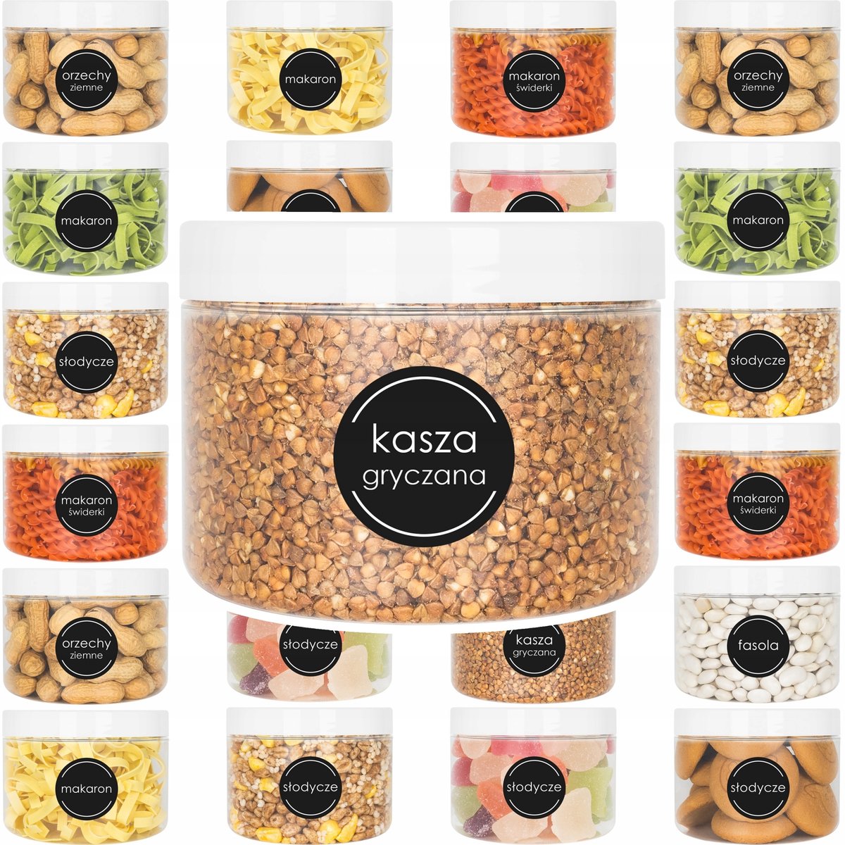 24x 500ml Voorraadpotten met Witte Deksel + 72 Zelfklevende Etiketten
