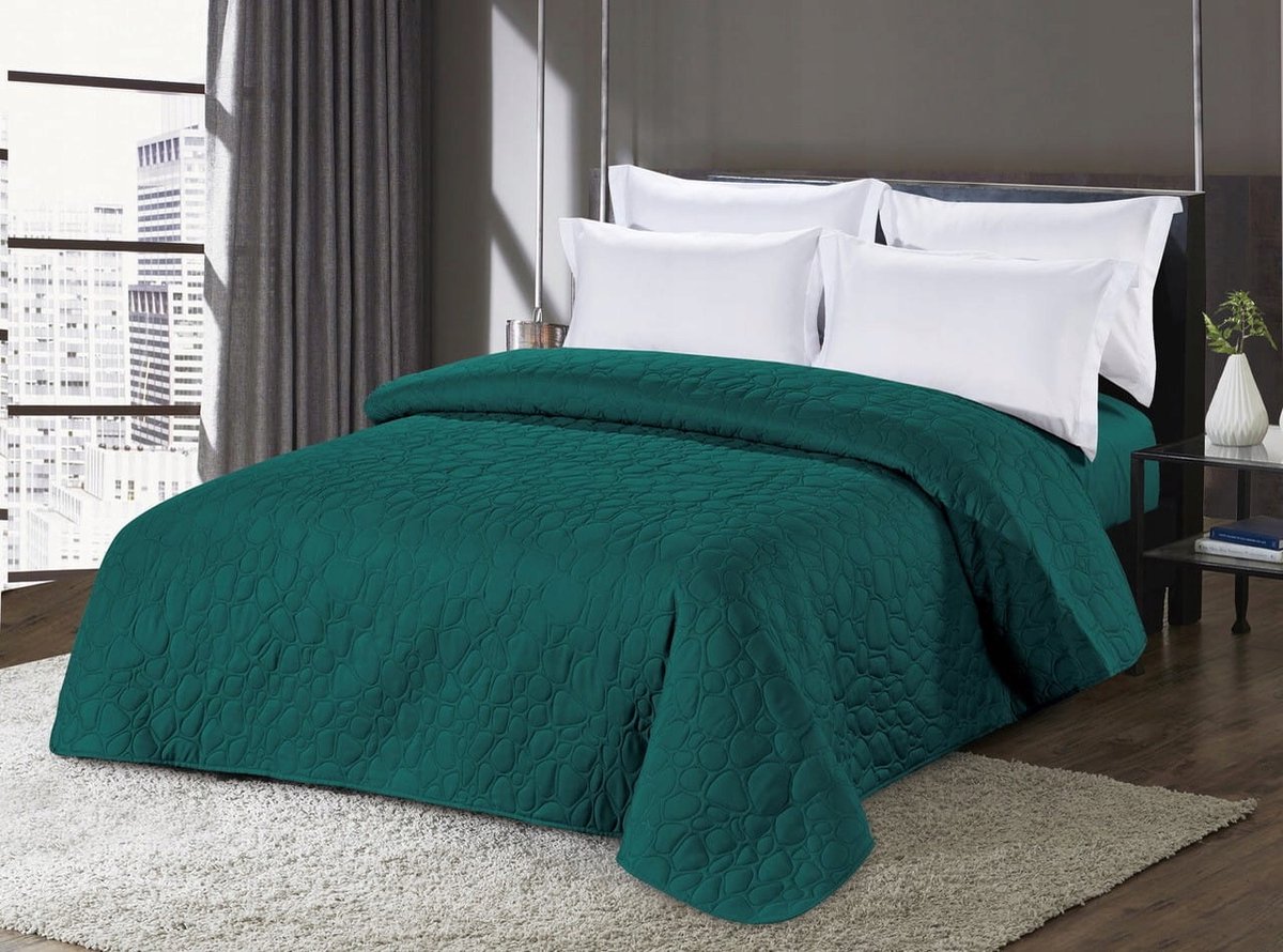 Donsdeken Donker Turquoise Petrol 200x220 cm - Dubbelzijdig Gekreukt