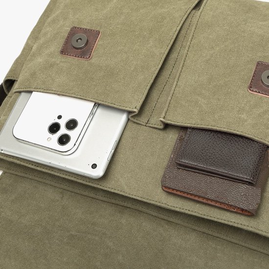 Bagwise® - Sac Bandoulière - Besace - Toile - Vintage -avec épaulette - 1305- Vert