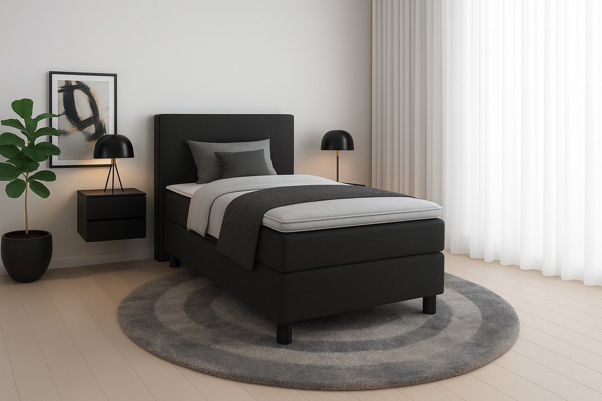 BalBedden Boxspring DreamLux - 80x220 Compleet - Zwart Glad - BalBedden