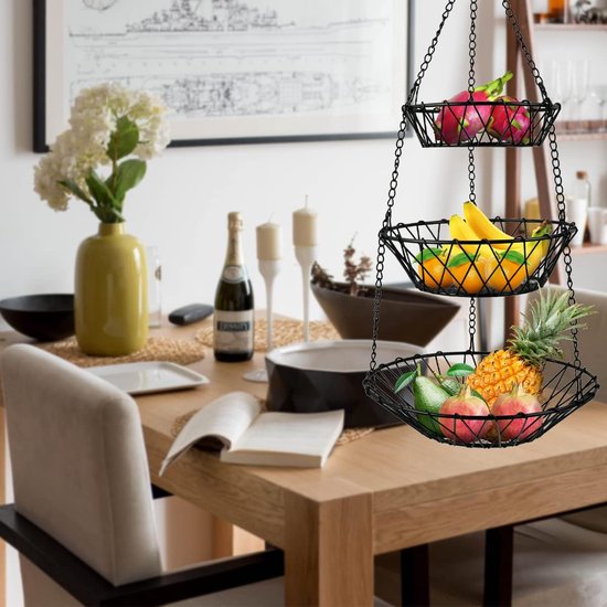 URCheers Hangende fruithangmat, 3 verpakkingen macramé, fruithangmat