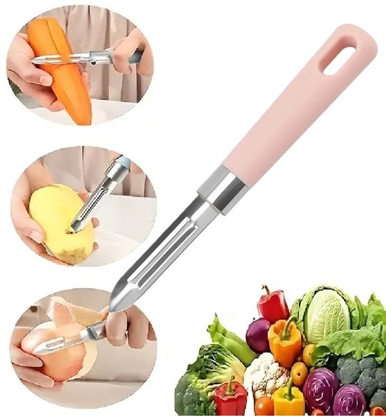 Foto: Groente en fruit dunschiller rvs mes multifunctionele schiller voor aardappelen wortels appels komkommer roze handgreep 18 2 x 2 4 cm roestvrijstaal