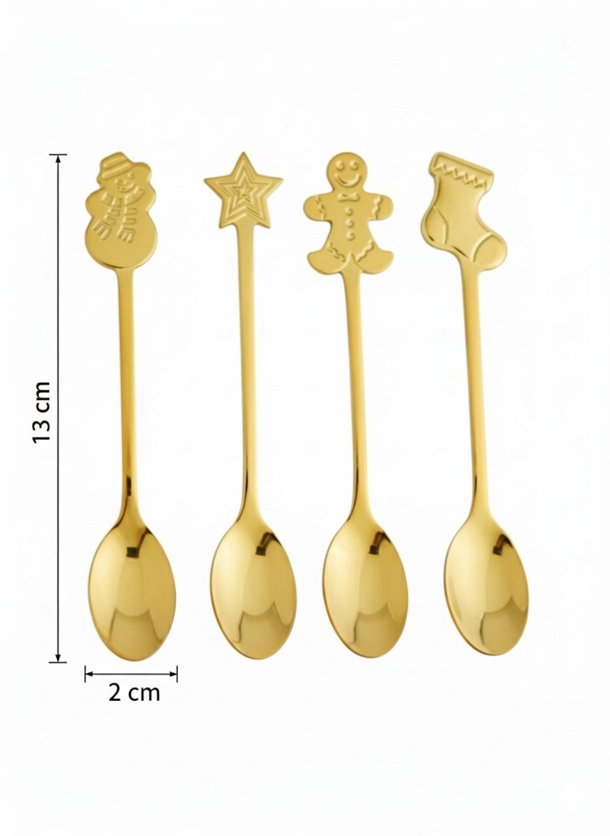Theelepels kerst 4 stuks - goudkleurig - oDaani