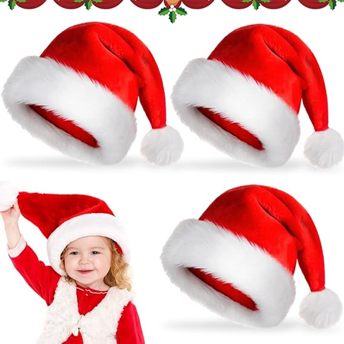 3-pack kerstversiering Unisex klassieke supercomfortabele kinderkerstmutsen kostuumaccessoires voor kerstfeest nieuwjaar 38 x 28 cm pluche kerstmuts