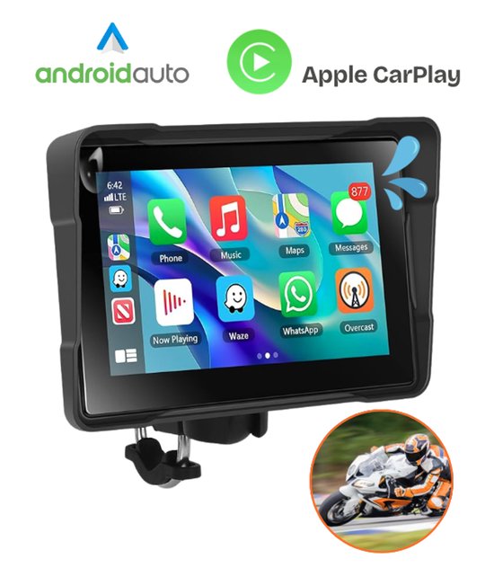 5-inch waterdicht CarPlay motorfiets scherm met Apple CarPlay, Android Auto, Bluetooth en touchscreen