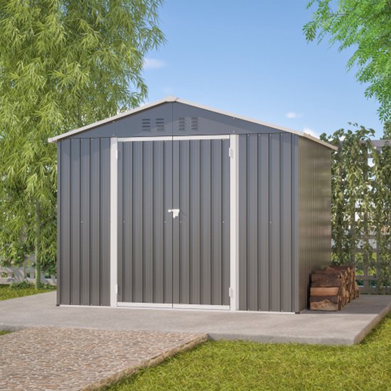 8x6FT grijze metalen gereedschapsschuur met scharnierende deur, antracietkleur - ideaal voor het opbergen van tuingereedschap en gereedschap