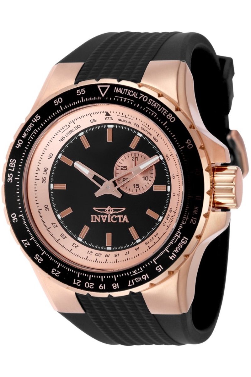 Invicta Aviator 49726 Heren Horloge - Waterdicht - Analoog - Quartz Uurwerk - Roestvrij Staal met zwarte Wijzerplaat - 50mm