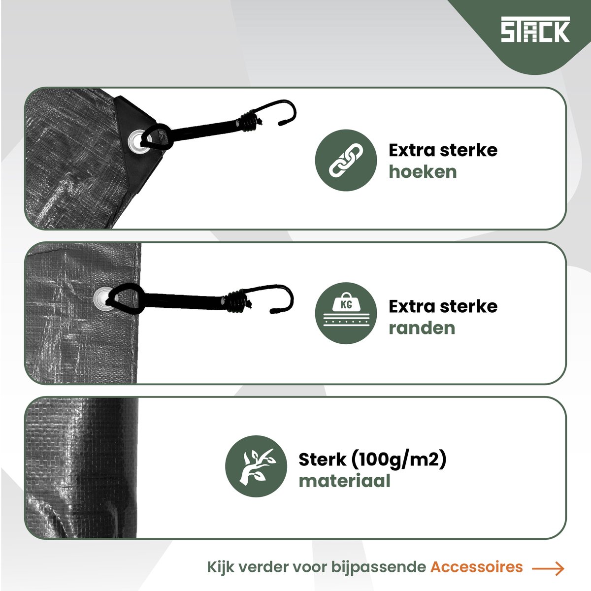 STACK® Sterk Afdekzeil - 8x10m - Zwart - 100G/M2 - Waterdicht Bouwzeil & Zeildoek - Zeil Met Ringen - Beschermhoes & Afdekhoes voor Zwembad,Tuinset, Tuin Meubelen,Motor,Scooter,Fietsen,Aanhangwagen,Scootmobiel,BBQ accesoires - Auto Hoes Bescherming — afbeelding 3