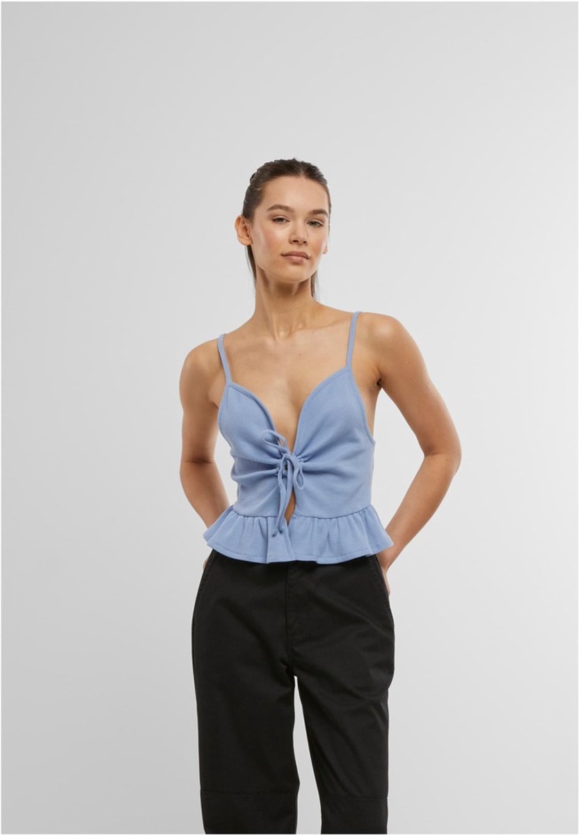 Urban Classics Waffle Pique Ruffle Mouwloze top 4XL Blauw