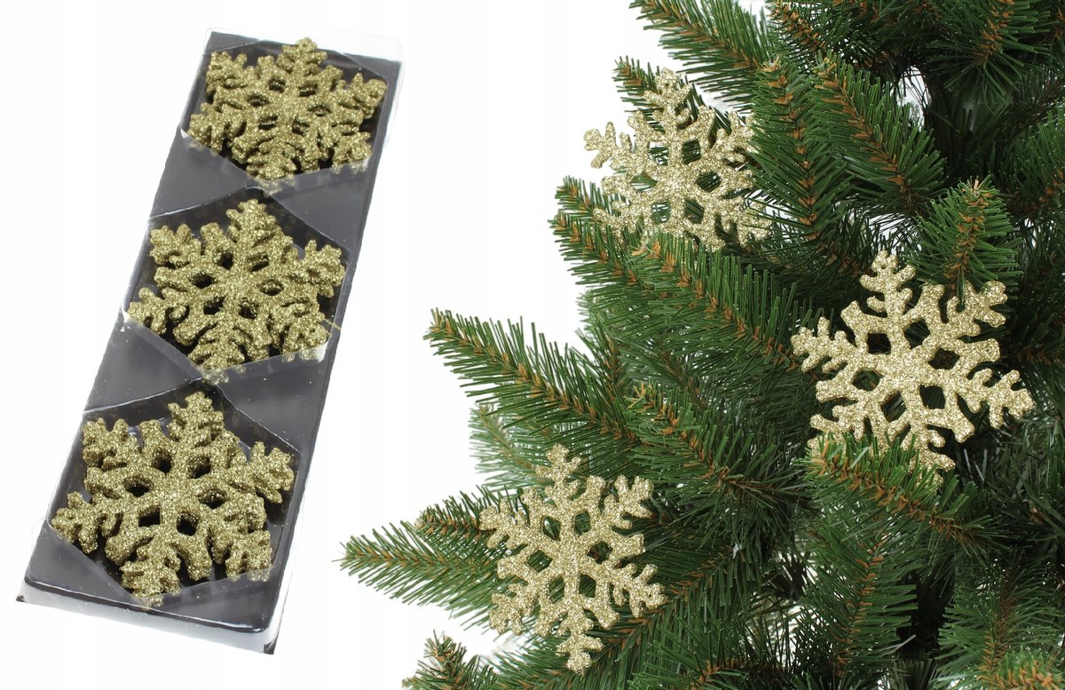 Gouden Sneeuwvlok & Ster Kersthangers met Glitters - 9 Stuks